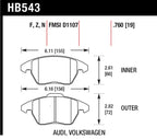 Hawk HP+ Street Brake Pads dimensions for Audi, Volkswagen