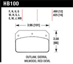 Hawk Wilwood DL/Outlaw/Sierra 12mm HPS 5.0 Street Brake Pads dimensions