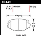 Hawk 94-97 Mazda Miata / 99-03 Miata DTC-30 Race Front Brake Pads specifications diagram