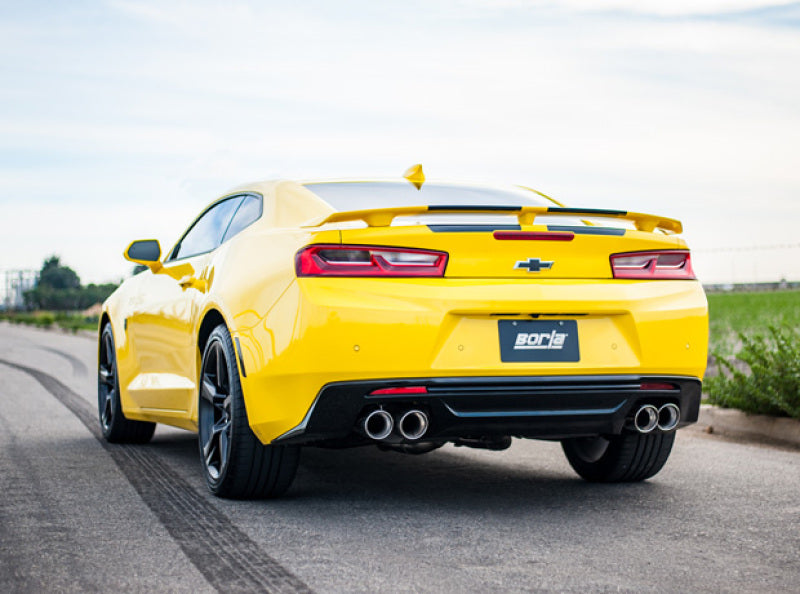 Borla 2016 Camaro SS 6.2L V8 X-Pipe w/ Mid Pipes w/ AFM Valves on yellow Camaro