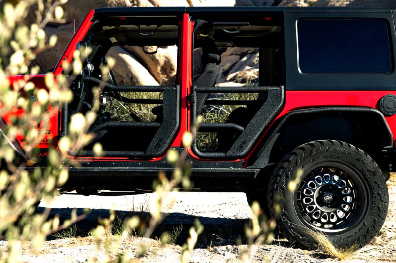 Body Armor 4x4 07-18 Jeep Wrangler JK Tube Doors Rear Pair on red Jeep