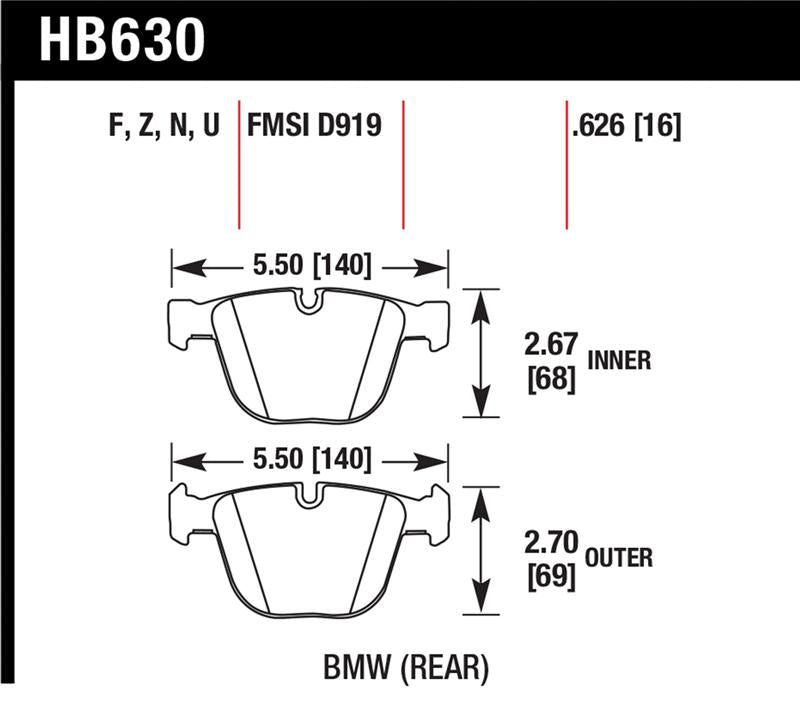 HB630 BMW rear brake pad dimensions and specifications
