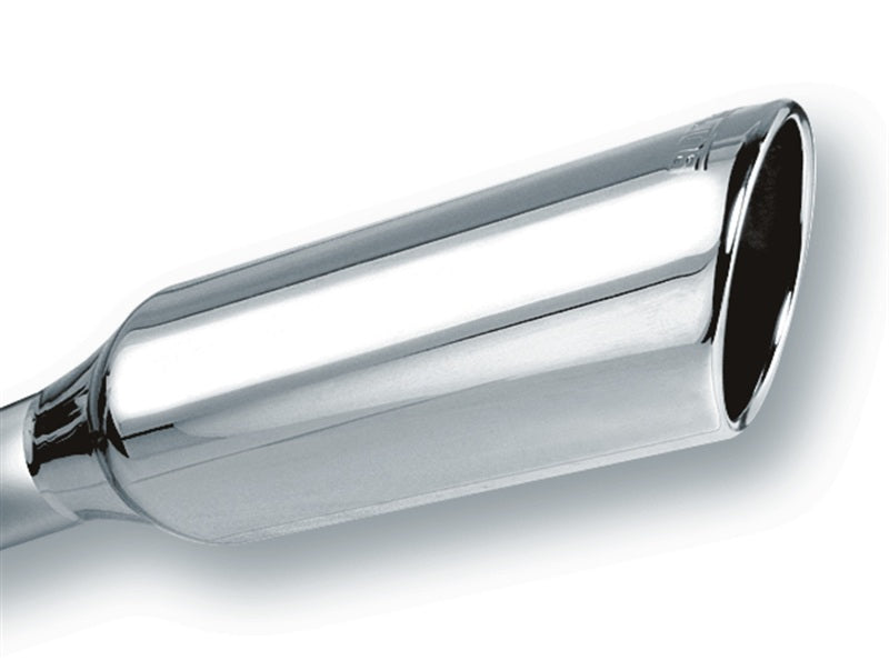 Borla 2.25in Inlet 4in Round Rolled Angle Cut x 12in Long Embossed Exhaust Tip - premium quality chrome exhaust tip