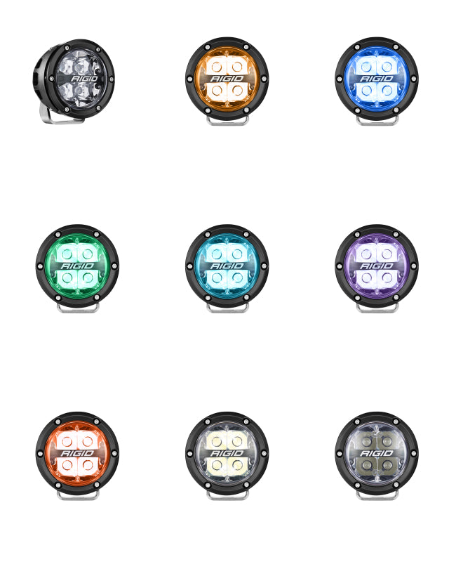 Rigid Industries 360-Series 4in LED Off-Road Spot Beam - RGBW (Pair) in multiple colors for offroad lighting.