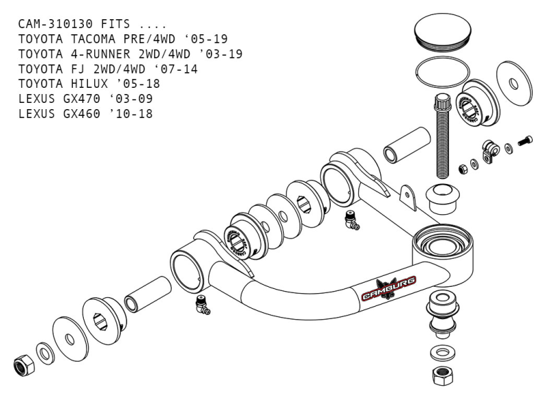 Camburg Toyota Tacoma Pre/4WD 05-23 / 4-Runner 03-23 / FJ 07-14 1.25in Uniball Upper Arms w/ covers diagram