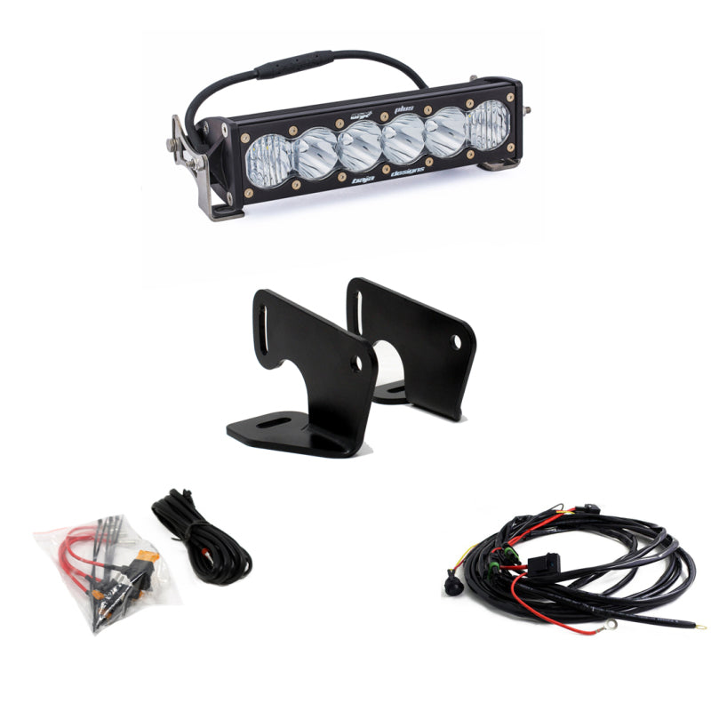 Baja Designs Polaris RZR Pro XP Hood Light Mount Kit 10in OnX6+ components including light bar and mounting brackets