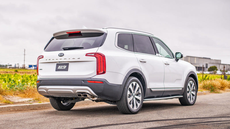 Borla 2023 Hyundai Palisade / 20-22 Kia Telluride 3.8L V6 S-Type Axle-Back Exhaust on a white SUV