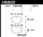 Hawk 12-17 BMW M6 / 14-17 BMW M6 Gran Coupe / 13-16 BMW M5 HPS 5.0 Rear Brake Pads dimensions and specifications