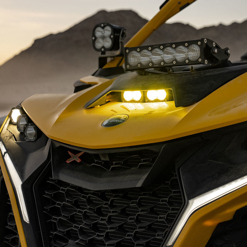 Baja Designs 2024+ Can-Am Maverick R S2 Pro Hood Light Kit on a yellow ATV Main image