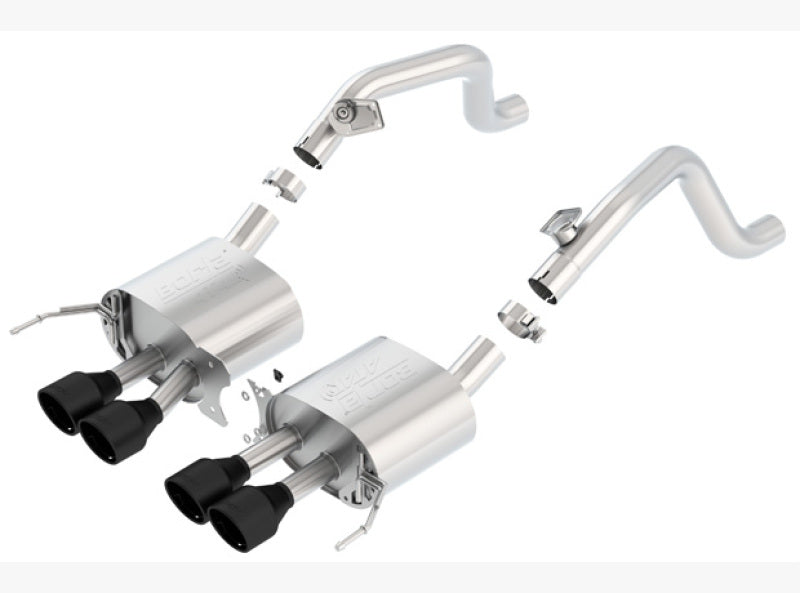 Borla 14-18 C7 Corvette Stingray Axle-Back ATAK Exhaust system components with dual tips.