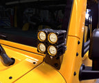 KC HiLiTES 07-18 Jeep JK A-Pillar Windshield Light Mount Bracket Set (Pair) - Black installed on a yellow Jeep Wrangler.