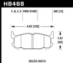 Hawk 03-05 Miata w/ Sport Suspension Blue 9012 Race Rear Brake Pads D1002 dimensions diagram