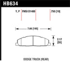 Hawk 09-14 Dodge Ram 2500/3500 Rear LTS Brake Pads dimensions