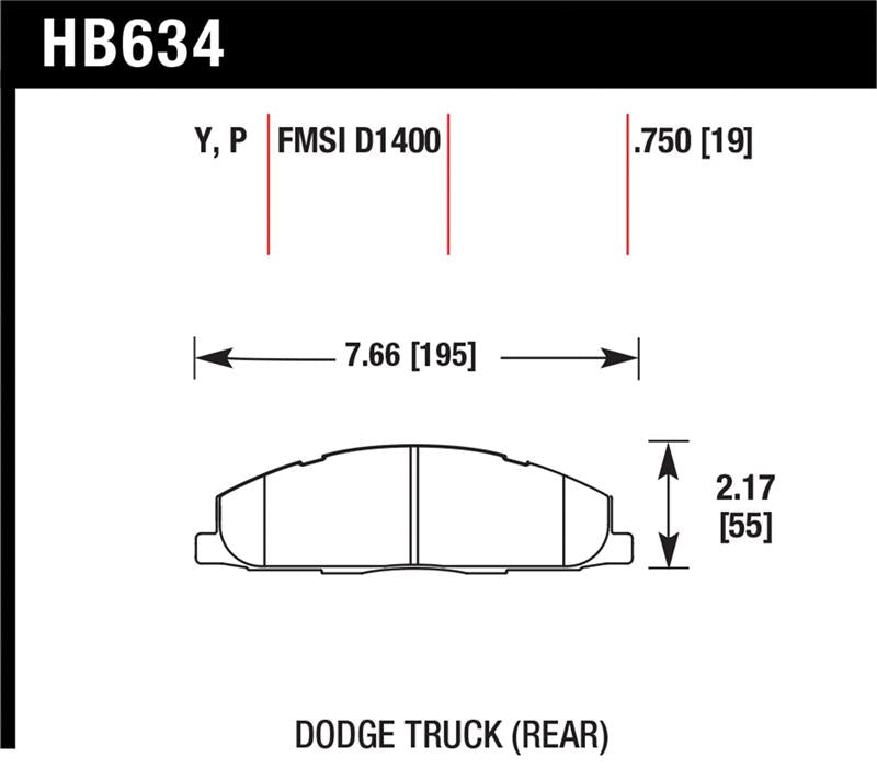 Hawk 09-14 Dodge Ram 2500/3500 Rear LTS Brake Pads dimensions