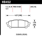 Hawk 03-05 WRX D1004 HP+ Street Rear Brake Pads specifications