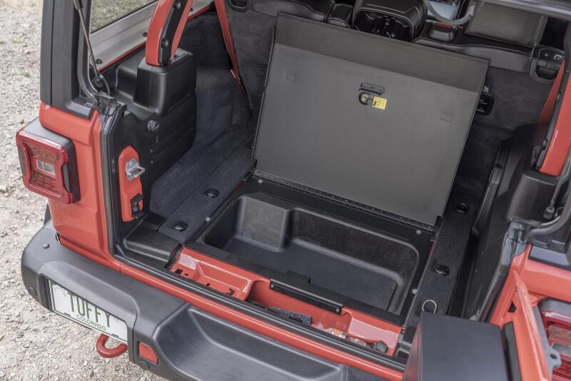 Tuffy Jl Locking Cubby Cover- Blk 2019+ Jl Wrangler interior view