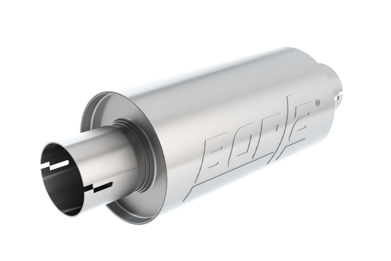 Borla S-Type Muffler 2.5in Inlet/Outlet 5in Round x 10in w/Notch for offroad performance upgrades.