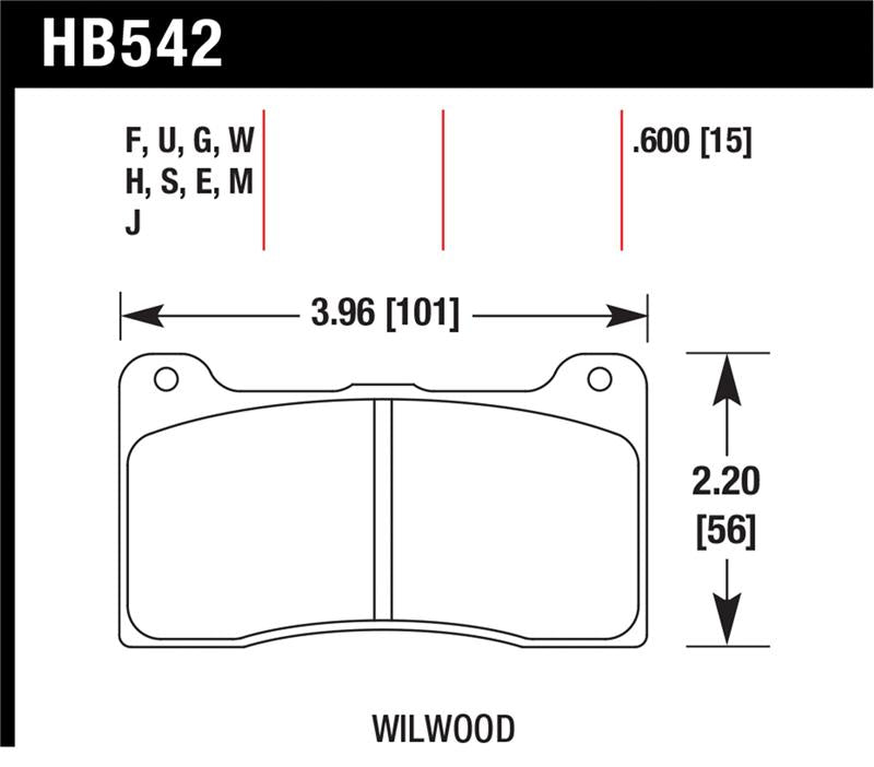 Hawk Wilwood 7816 DTC-70 Street Brake Pads dimensions HB542