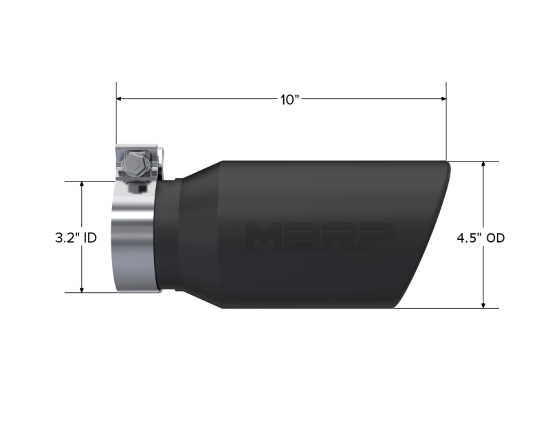 MBRP Universal Tip 4.5in OD / 3.2in Inlet / 10in Length / Angled Cut Rolled End - Black Secondary image