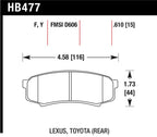 Hawk HPS Street Brake Pads dimensions for Lexus Toyota