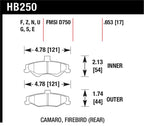 HB250 dimensions for Hawk 98-02 Chevrolet Camaro 5.7L/3.8L / 98-02 Pontiac Firebird 5.7L/3.8L HPS Street Rear Brake Pads