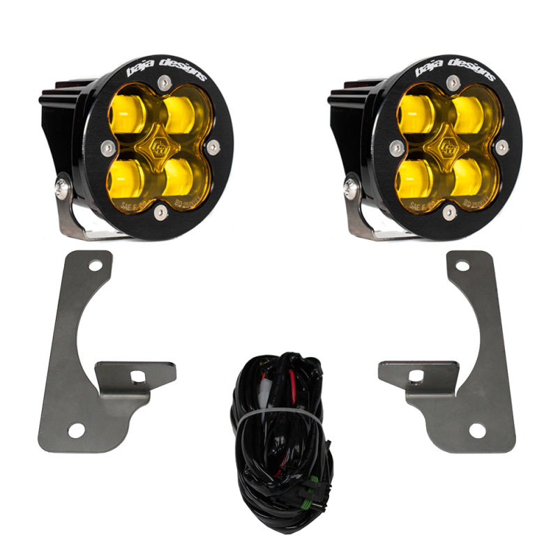 Baja Designs 10 - 18 Jeep JK Rubicon Squadron R SAE Light Kit - Amber with mounting brackets and wiring harness.