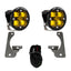 Baja Designs 10 - 18 Jeep JK Rubicon Squadron R SAE Light Kit - Amber with mounting brackets and wiring harness.