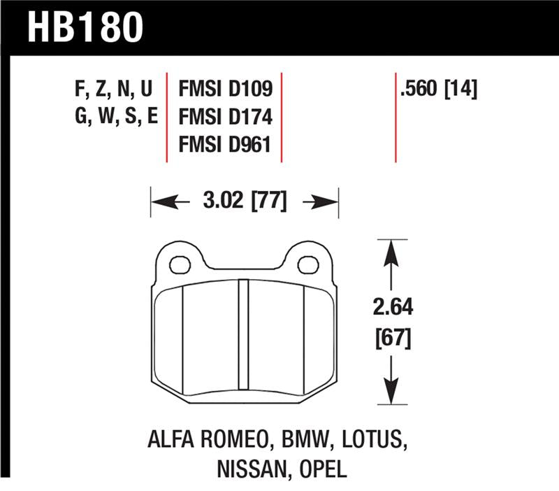 Hawk 03-06 Evo / 04-09 STi / 03-07 350z Track HP+ Street Rear Brake Pads specifications