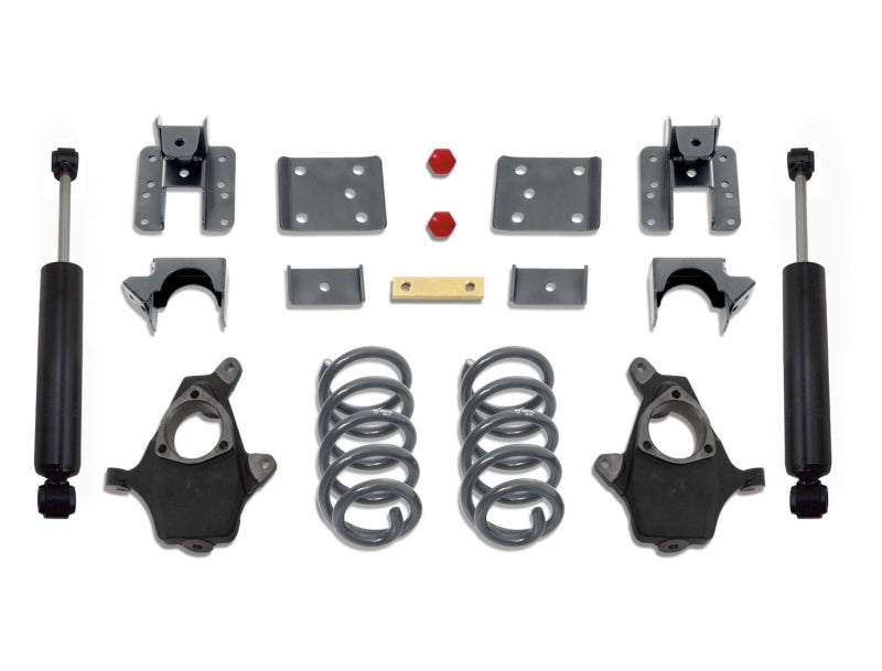 MaxTrac 14-16 GM C/K1500 2WD/4WD Extended/Crew Cab w/Cast Steel Susp. 4in/6in Lowering Kit components for off-road performance.