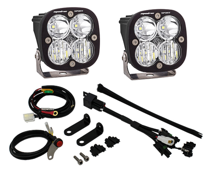 Baja Designs Triumph Tiger 800XC LED Adventure Bike Kit Squadron Sport with lighting components and wiring accessories.