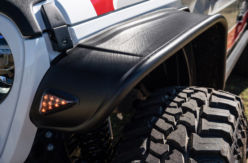 Bushwacker 2020 Jeep Gladiator Launch Edition Flat Style Flares 4pc - Black on offroad tires and truck accessories.