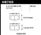 Hawk 06-07 Subaru Impreza WRX DTC-30 Front Race Brake Pads dimensions