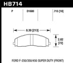 Hawk 15-17 Ford F-250/350 LTS Street Front Brake Pads dimensions