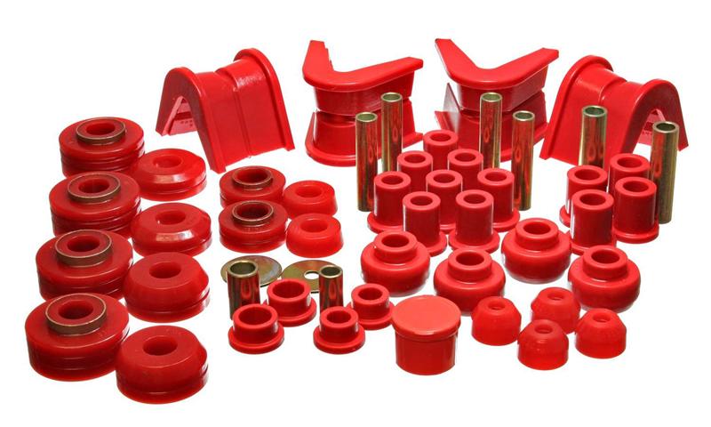 Energy Suspension 73-79 Ford F-150 Pickup 4WD Red Hyper-flex Master Bushing Set components ready for performance offroad upgrades.