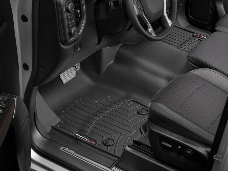 WeatherTech 2019+ Chevrolet Silverado 1500 Front FloorLiner W/ Vinyl Floors - Black in vehicle interior for maximum protection.