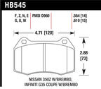 Hawk 03-07 G35/350z/03-06 Sentra Spec V w/ Brembo HPS Street Front Brake Pads dimensions diagram