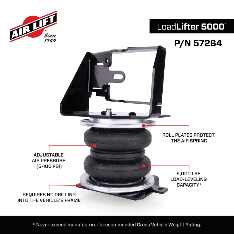 Air Lift LoadLifter 5000 Air Spring Kit for 23-25 Toyota Sequoia 4WD with load-leveling capacity details.