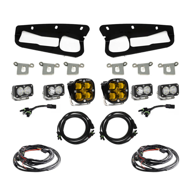 Baja Designs 2021+ Ford Bronco Amber SAE Fog Pocket Kit components
