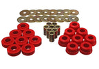 Energy Suspension GM Body Mount Set W/Hardware - Red components including bushings and hardware for offroad performance upgrades.