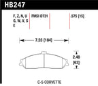 Hawk 97-06 Corvette (incl C5 Z06) HP+ Street Front Brake Pads dimensions and specifications image.