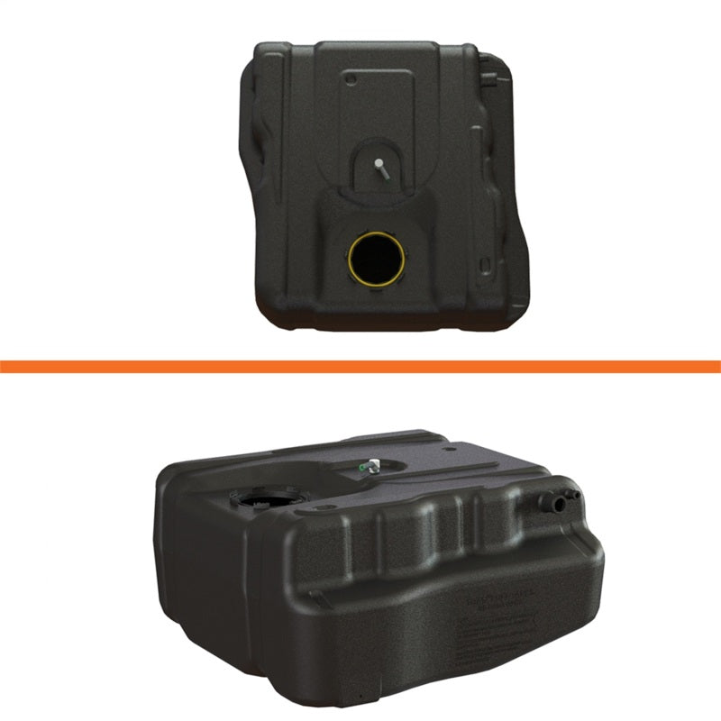 Titan Fuel Tanks 11-19 Ford F-350/F-450 Narrow Frame 40 Gallon After-Axle Utility Fuel Tank view from top and side