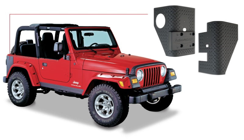Bushwacker 97-06 Jeep Wrangler Trail Armor Rear Corners - Black with red Jeep
