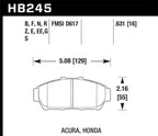 HB245 specifications for Hawk 94-01 Acura Integra (excl Type R) DTC-60 Race Front Brake Pads
