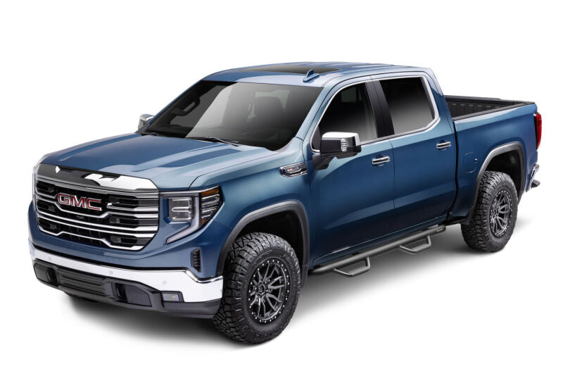 N-Fab Nerf Step 2019 Chevy/GMC 1500 Crew Cab - Cab Length - Tex. Black - 3in. on blue GMC truck.