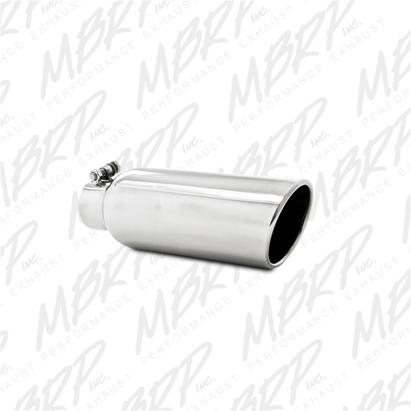 MBRP Universal Tip 4in OD 2.5in Inlet 12in Length Angled Cut Rolled End Clampless No-Weld T304 Secondary image