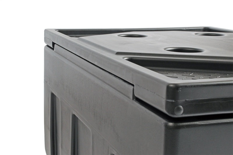 Deezee Universal Tool Box - Specialty Utility Chest Plastic 37In with molded cup holders and weather-resistant lid.