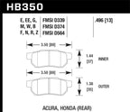 HB350 Brake Pad Dimensions for Acura Honda Rear