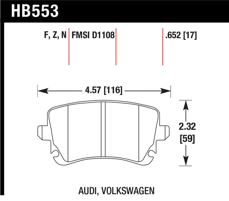 Hawk 06-07 Audi A6 Quattro / 03-04 RS6 / 04-08 S4 HPS Street Rear Brake Pads specifications and dimensions