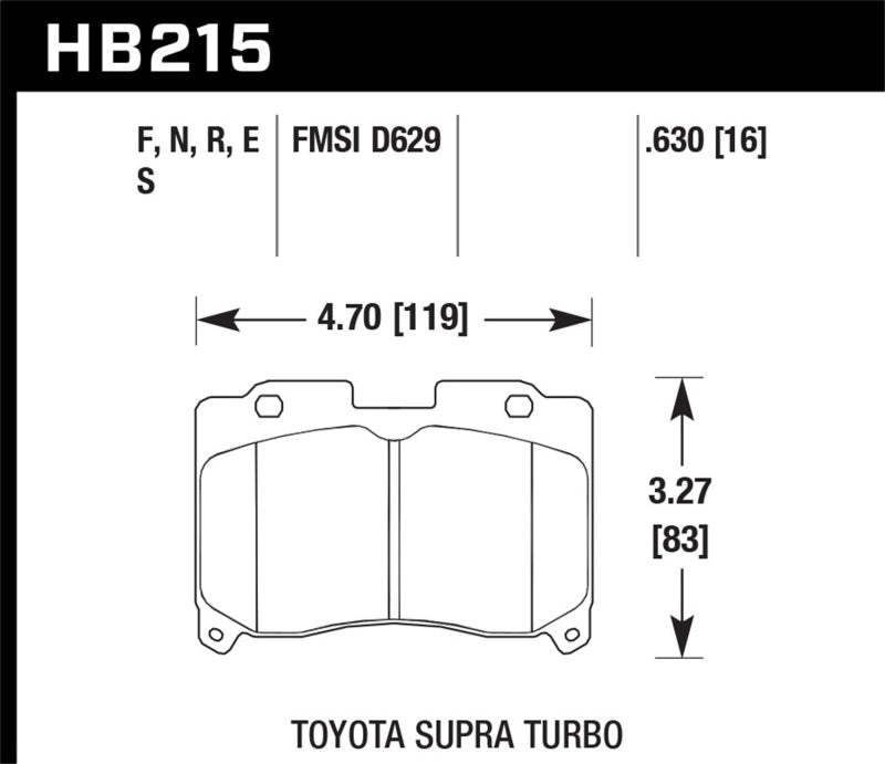 Hawk 93-98 Toyota Supra TT HPS 5.0 Street Front Brake Pads dimensions