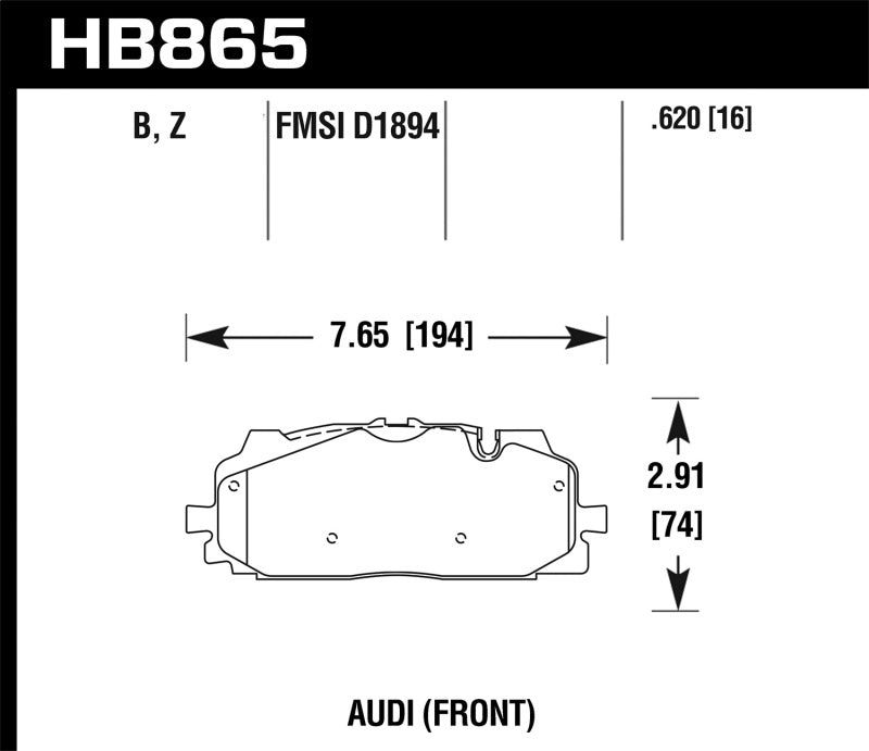 Hawk 18-19 Audi S5 Performance Ceramic Street Front Brake Pads dimensions